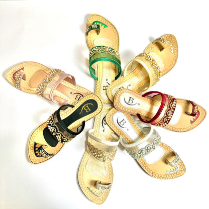 Bisma handmade embroidery toe post leather summer party wedding sandals Resham Sandals (B23)