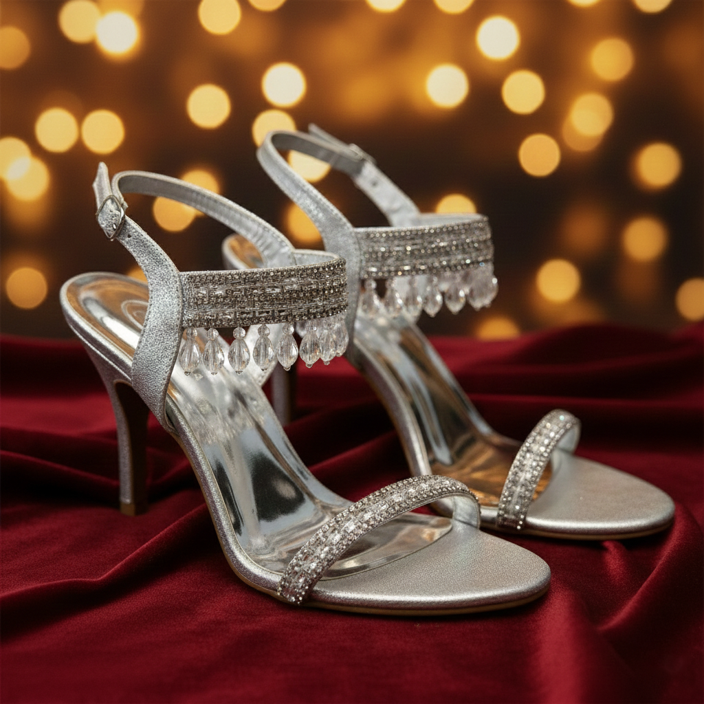 Bisma Luxury Handmade Sandal 4 inch heel Black, Gold, Silver, Wedding Party Style (B36) Diamante Pearl Effect