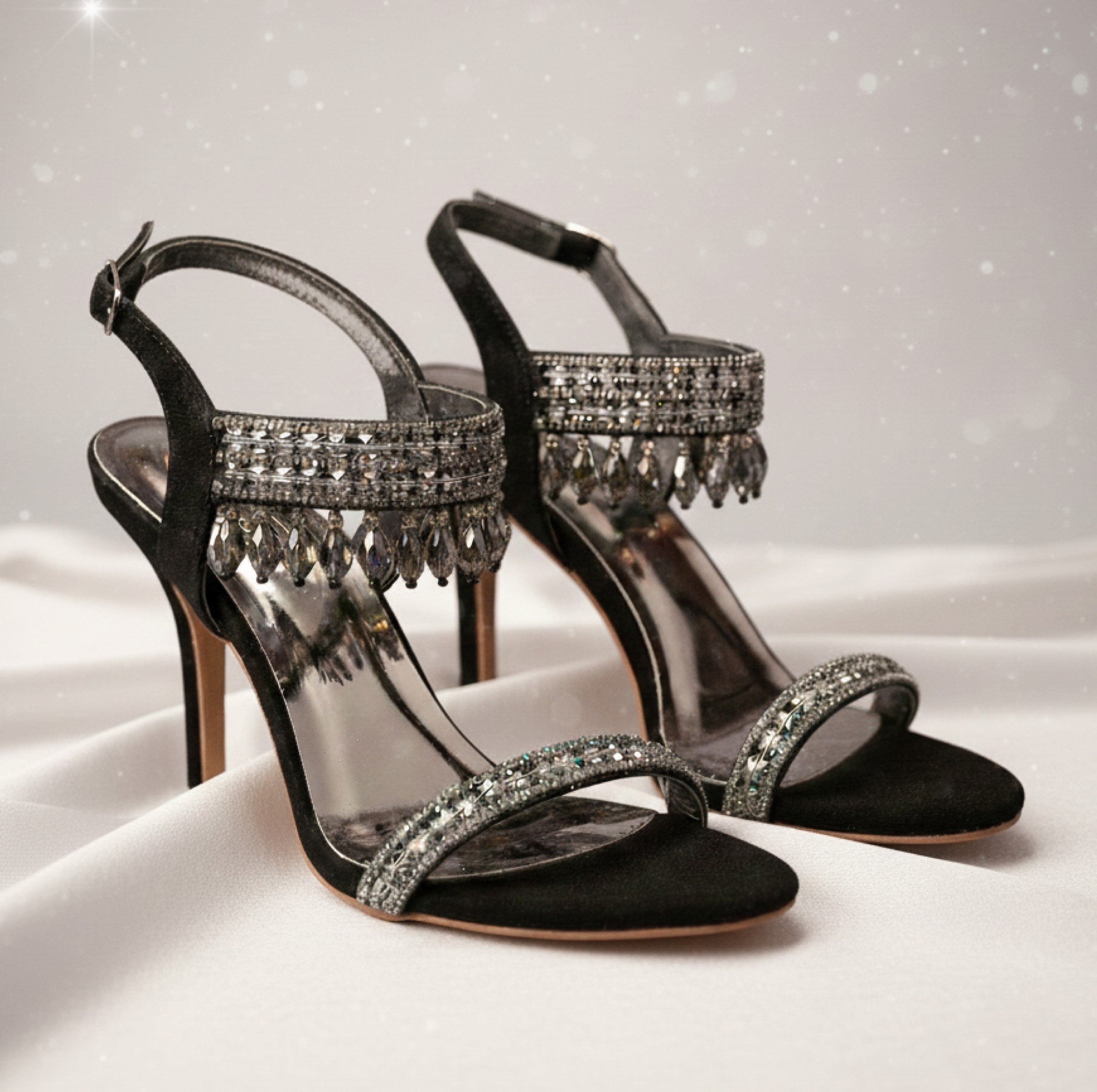 Bisma Luxury Handmade Sandal 4 inch heel Black, Gold, Silver, Wedding Party Style (B36) Diamante Pearl Effect