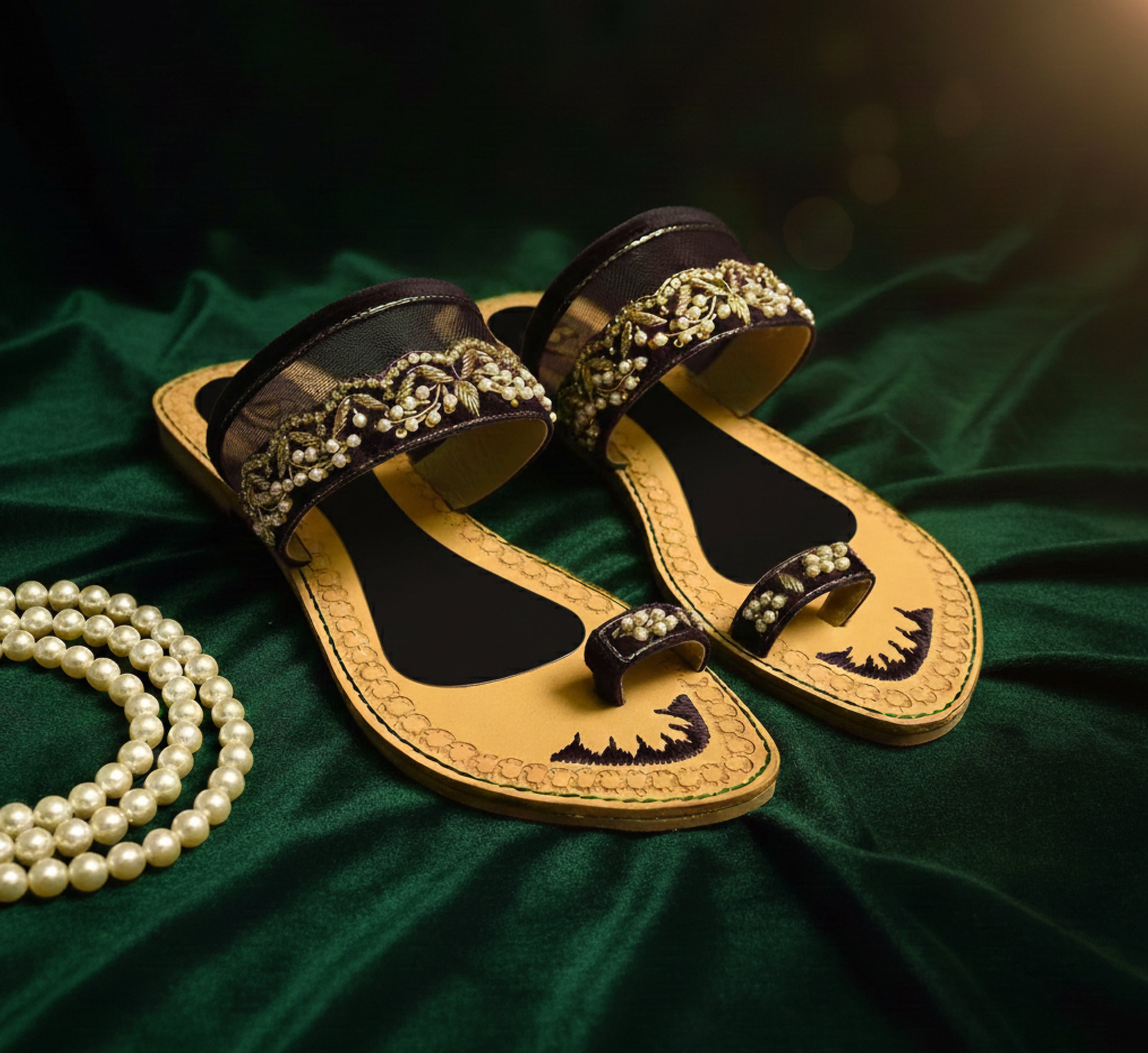 Bisma Handmade Embroidered Leather Toe-Post Sandals – Summer Party & Wedding FootwearResham Sandals (B23)