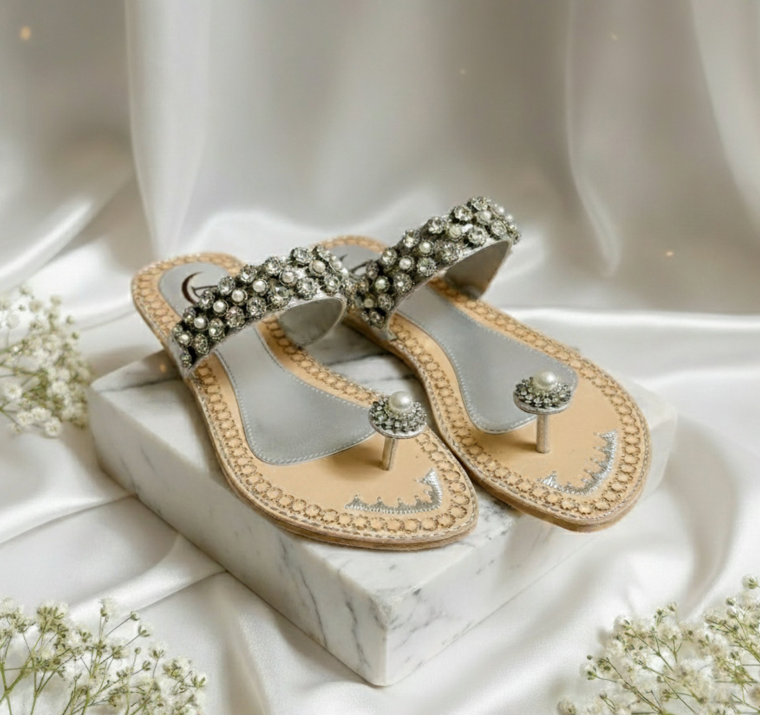 Bisma handmade embroidery toe post leather summer party wedding sandals Dilruba (B13)