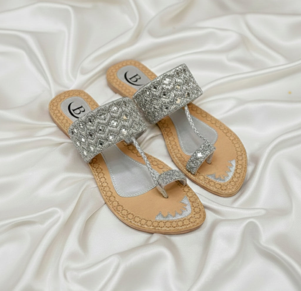 Bisma handmade embroidery toe post leather summer party wedding sandals Sitara (B22)