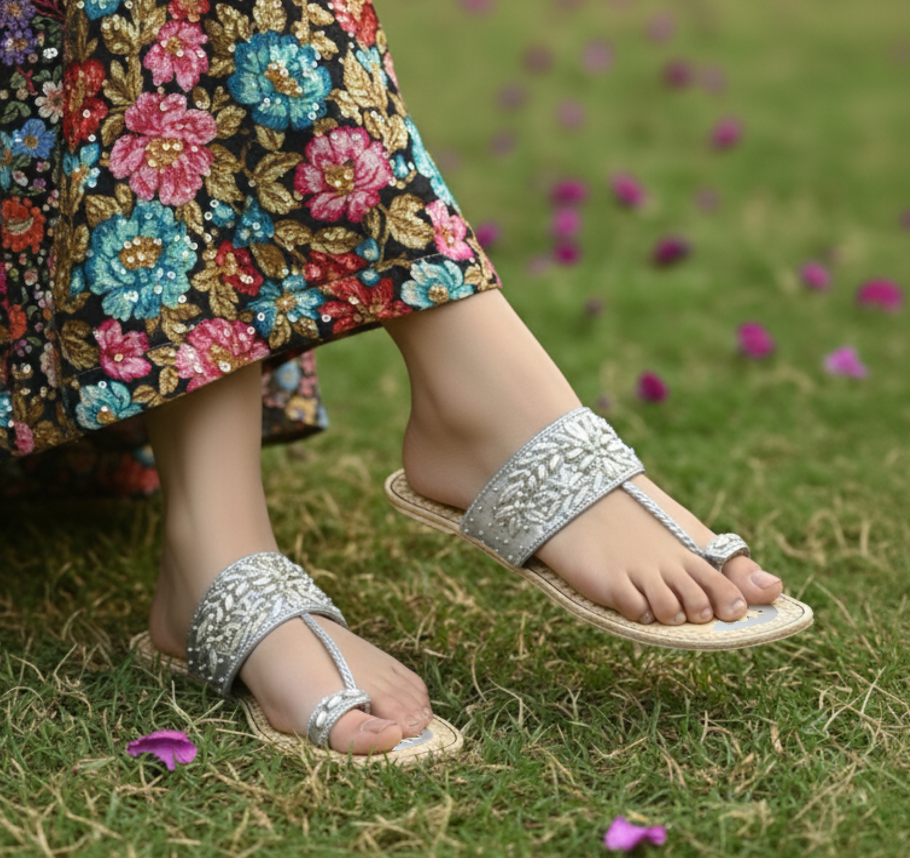 Bisma Handmade Embroidery Toe-Post Leather Sandals – Rang Mahaal (B18)