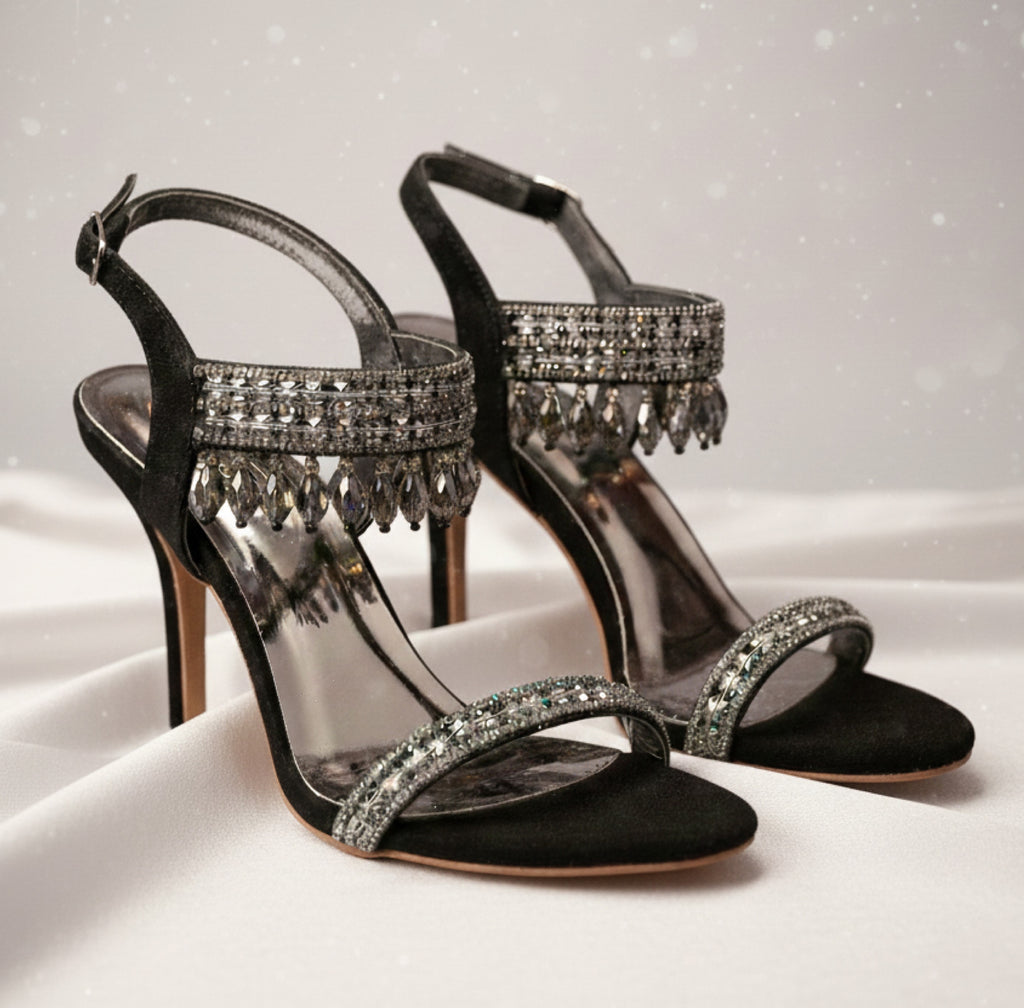 Bisma Luxury Handmade Sandal 4 inch heel Black, Gold, Silver, Wedding Party Style (B36) Diamante Pearl Effect