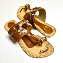 Load image into Gallery viewer, Elegant Womens Sandals Flower Embroidered Indian/ Punjabi Jutti / Chappal / Slip on Flat Wedding shoes/ Party/ Shoes / Sandals Footwear B27
