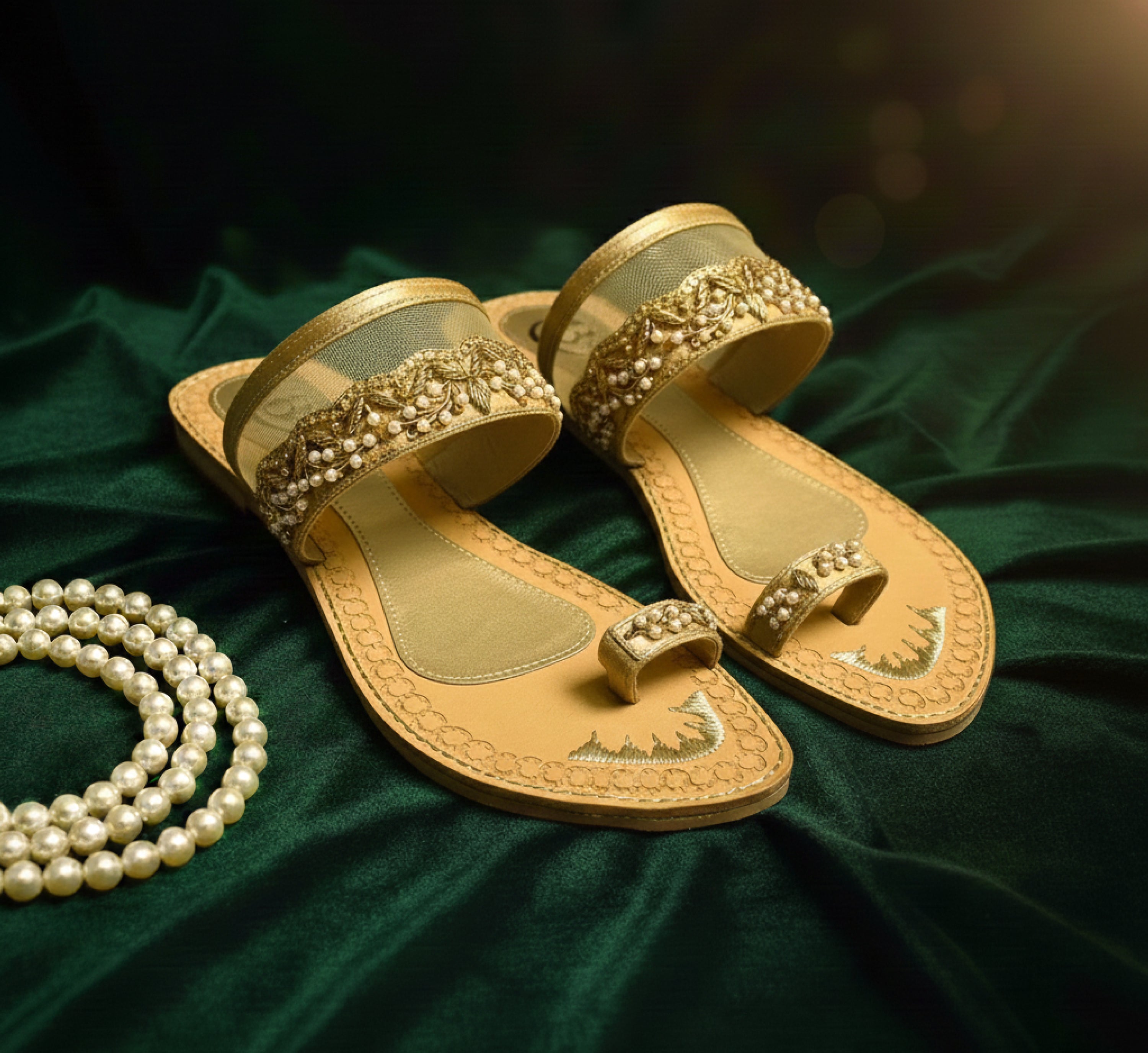 Bisma Handmade Embroidered Leather Toe-Post Sandals – Summer Party & Wedding FootwearResham Sandals (B23)