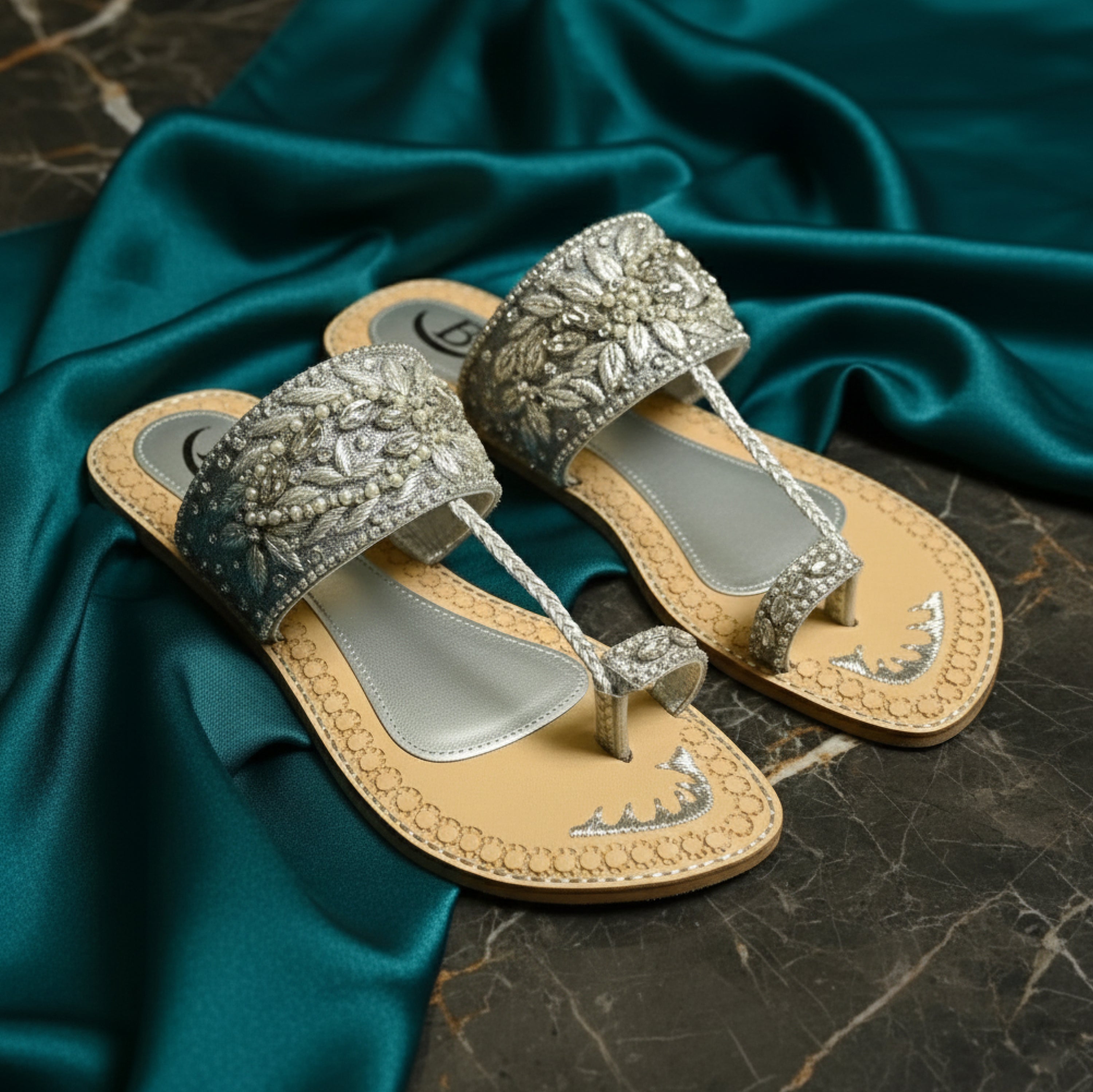 Bisma Handmade Embroidery Toe-Post Leather Sandals – Rang Mahaal (B18)