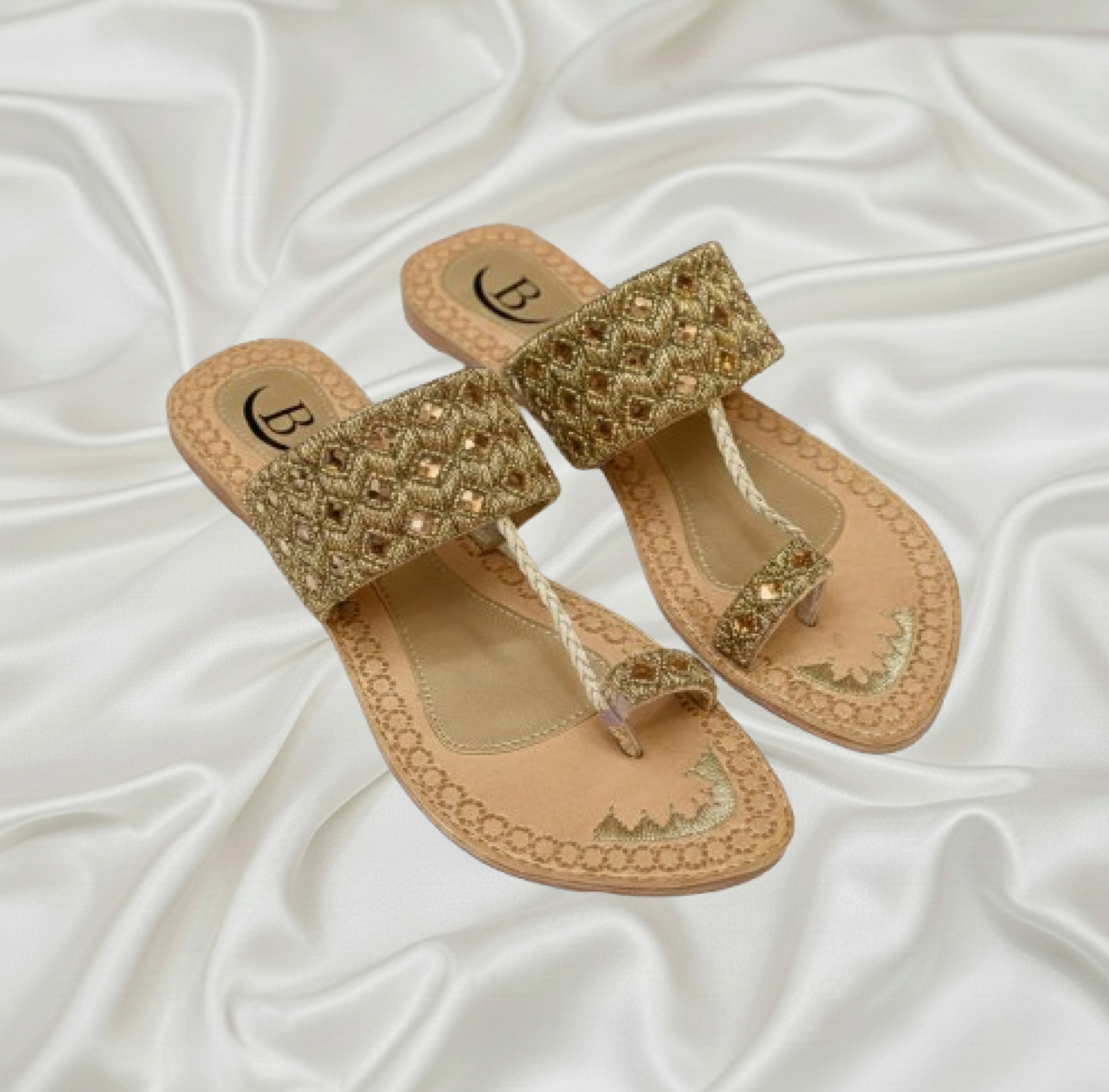 Bisma handmade embroidery toe post leather summer party wedding sandals Sitara (B22)