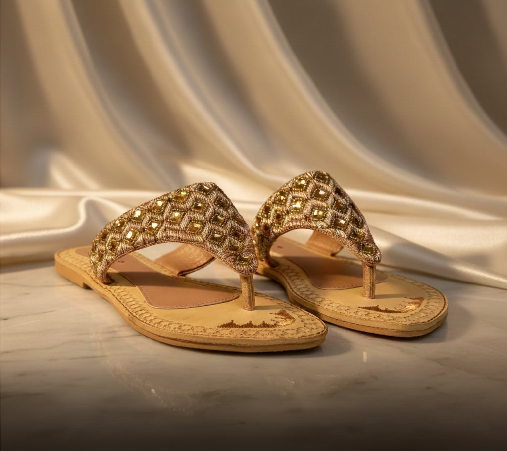 Bisma handmade embroidery toe post leather summer party wedding sandals Sitara V Sandal  (B14)