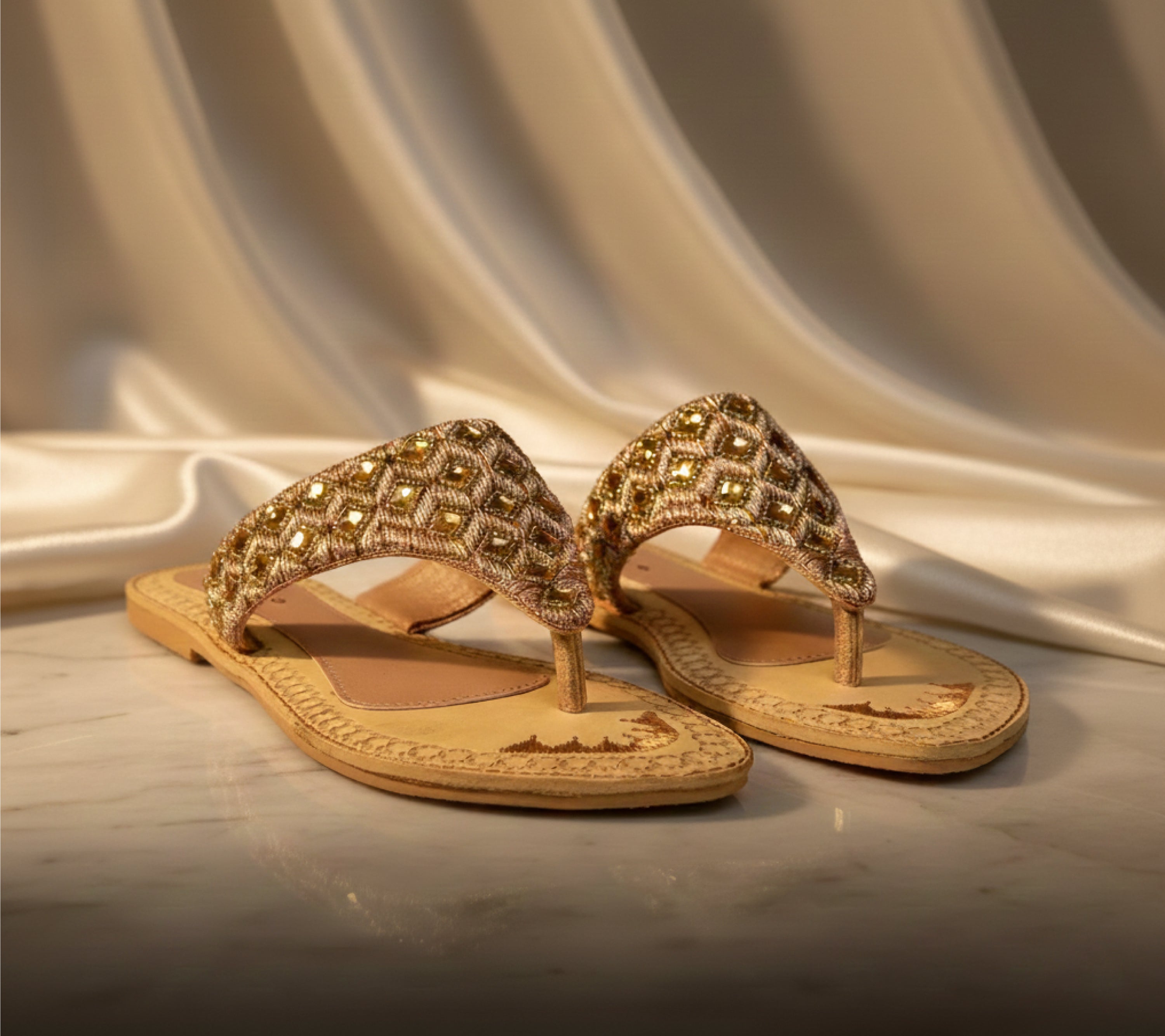 Bisma handmade embroidery toe post leather summer party wedding sandals Sitara V Sandal  (B14)