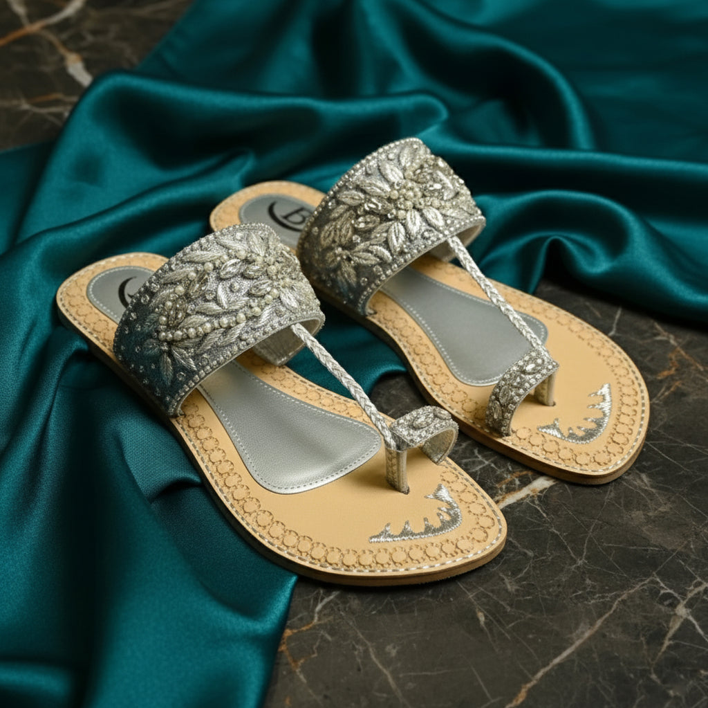 Bisma Handmade Embroidery Toe-Post Leather Sandals – Rang Mahaal (B18)