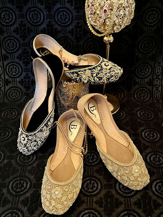 Bisma Handmade Khussa Mojri Indian Punjabi Jutti, Wedding Party Style Zari (B4)