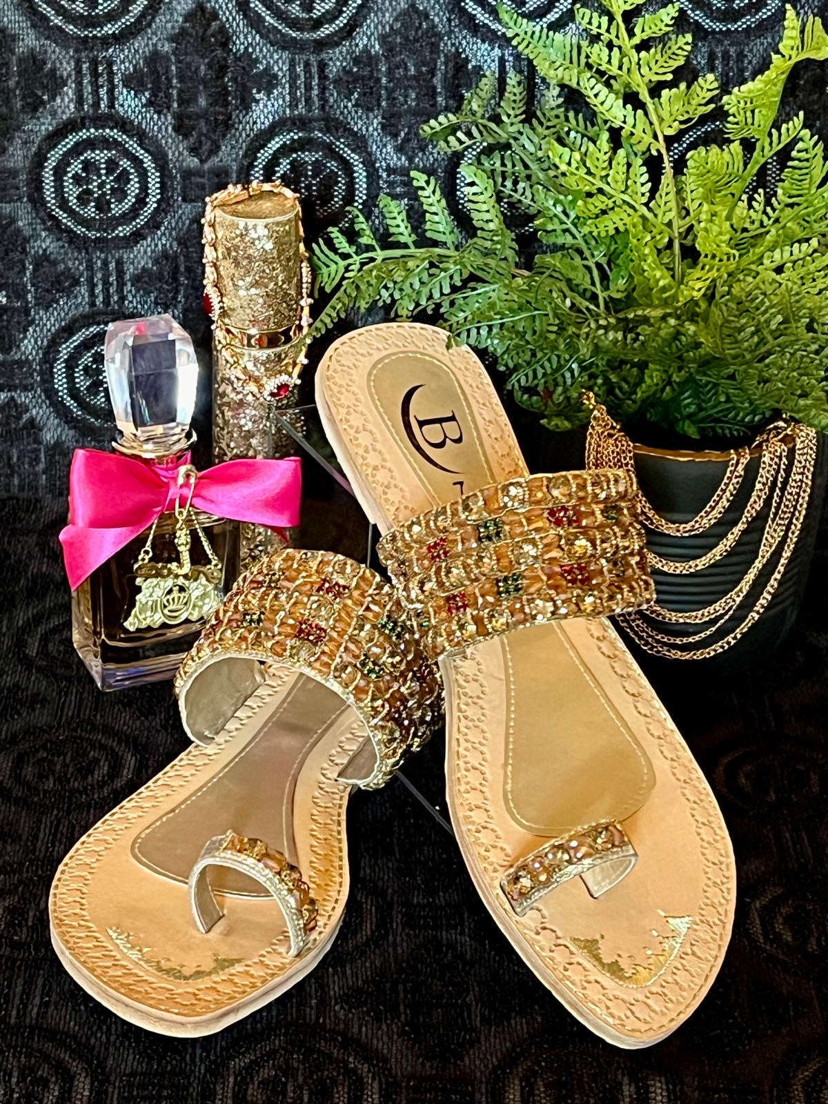 Bisma handmade embroidery toe post leather summer party wedding sandals Noor Mahal Toe Post (B25)