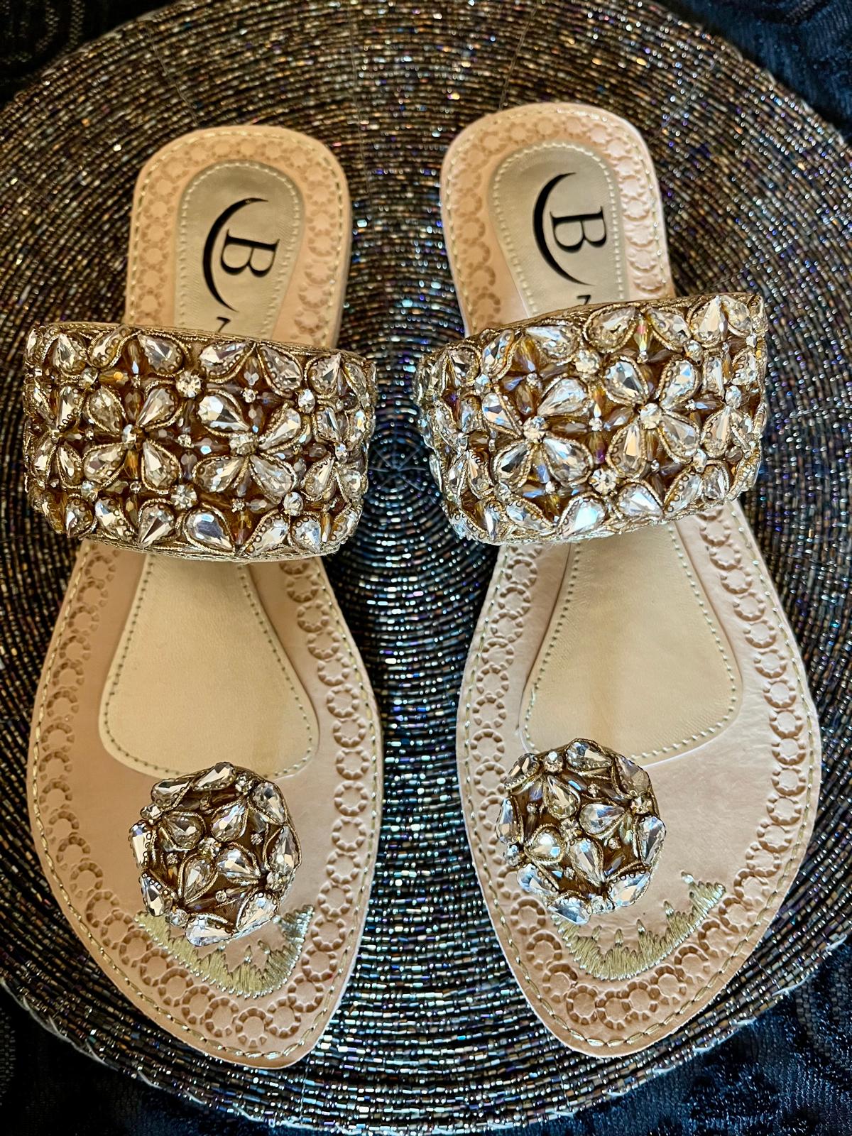 Bisma handmade embroidery toe post leather summer party wedding sandals Sheesha Mahal (B24)