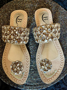 Womens Diamante Stonework Sandals Indian/ Punjabi Jutti / Chappal / Slip on Flat Wedding shoes/ Party/ Mendi/ Shoes / Sandals Footwear B24