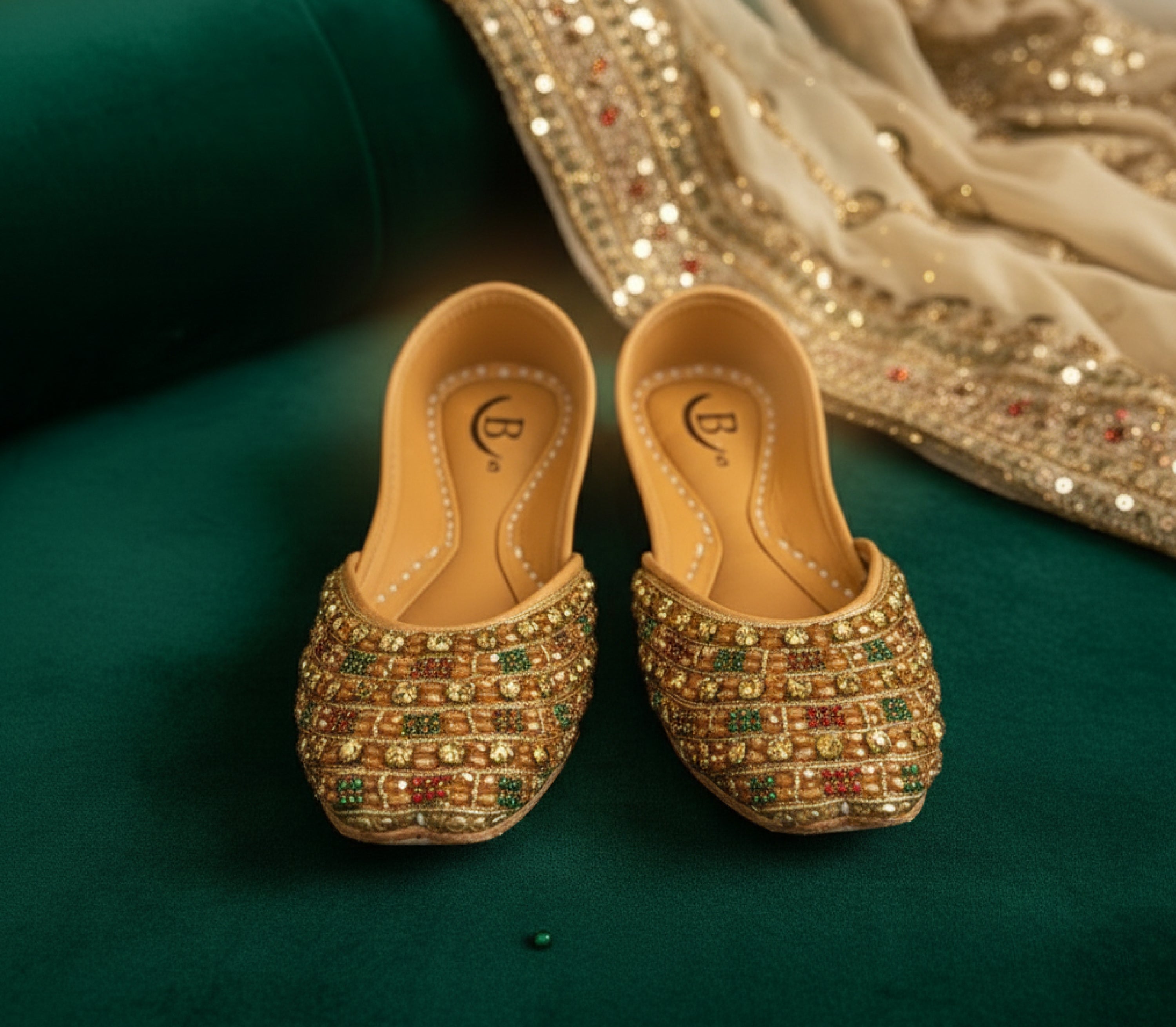 Bisma Handmade Khussa Mojri Indian Punjabi Jutti, Wedding Party Style Noor Mahal (B7)