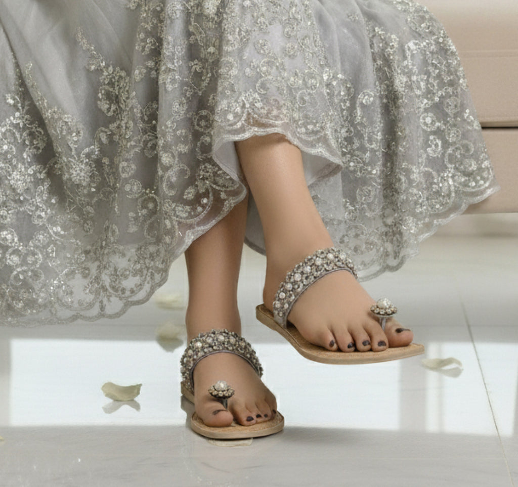 Bisma handmade embroidery toe post leather summer party wedding sandals Dilruba (B13)