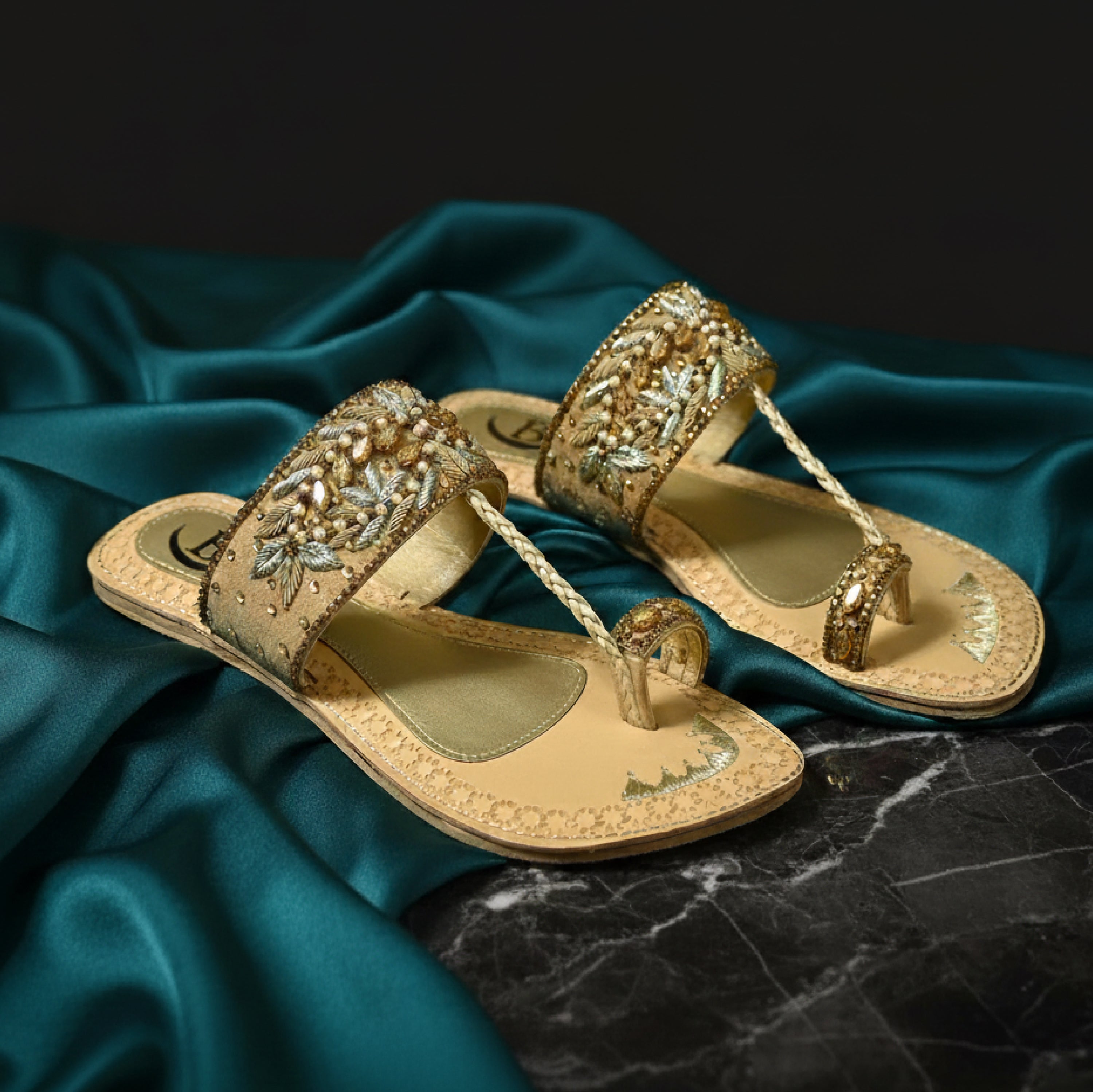 Bisma Handmade Embroidery Toe-Post Leather Sandals – Rang Mahaal (B18)