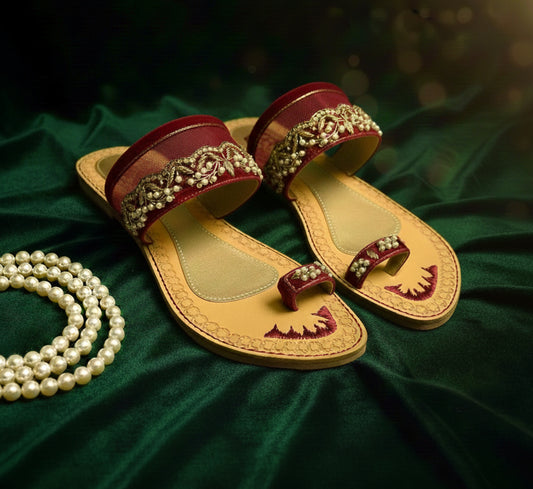 Bisma Handmade Embroidered Leather Toe-Post Sandals – Summer Party & Wedding FootwearResham Sandals (B23)
