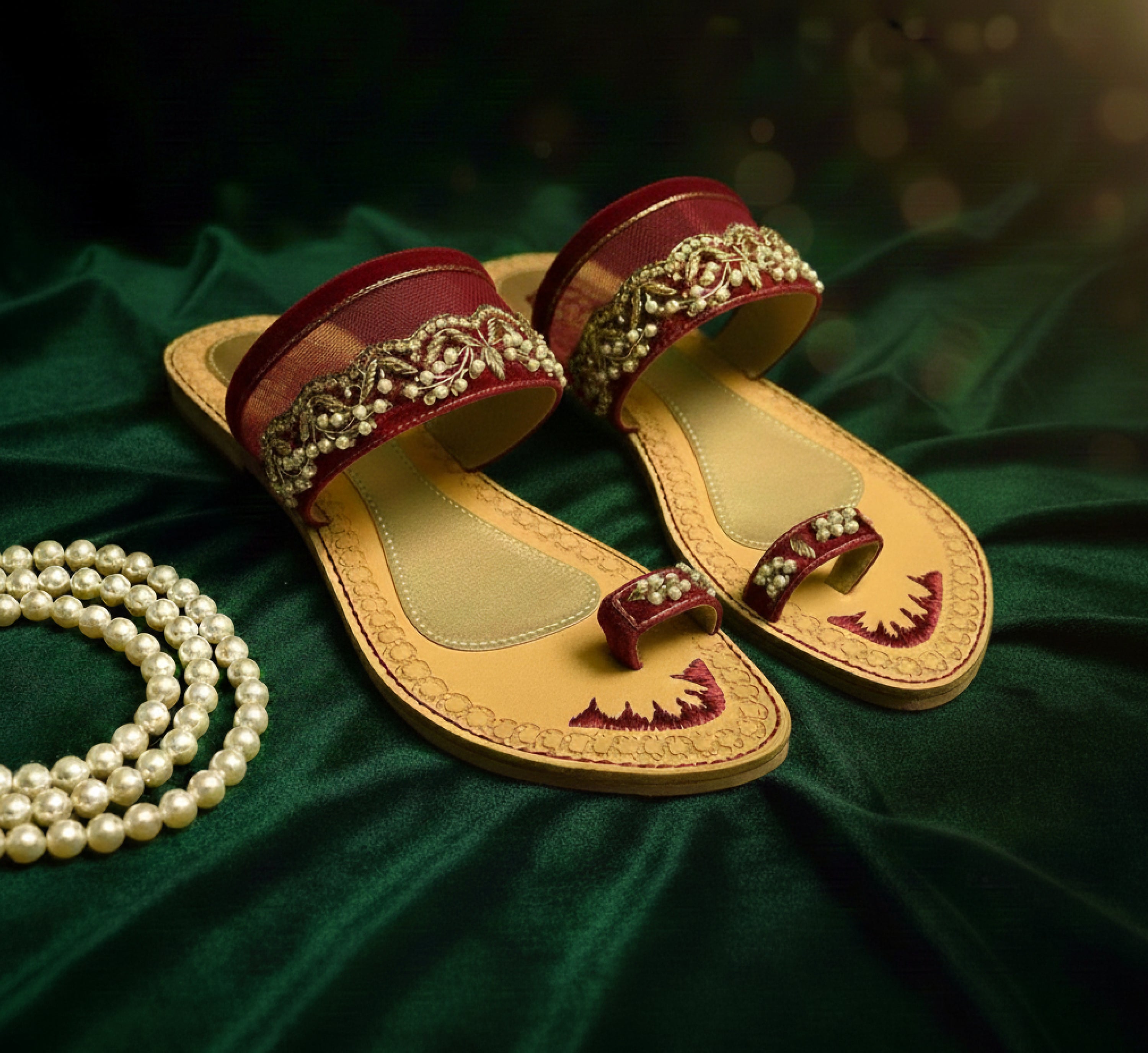 Bisma Handmade Embroidered Leather Toe-Post Sandals – Summer Party & Wedding FootwearResham Sandals (B23)