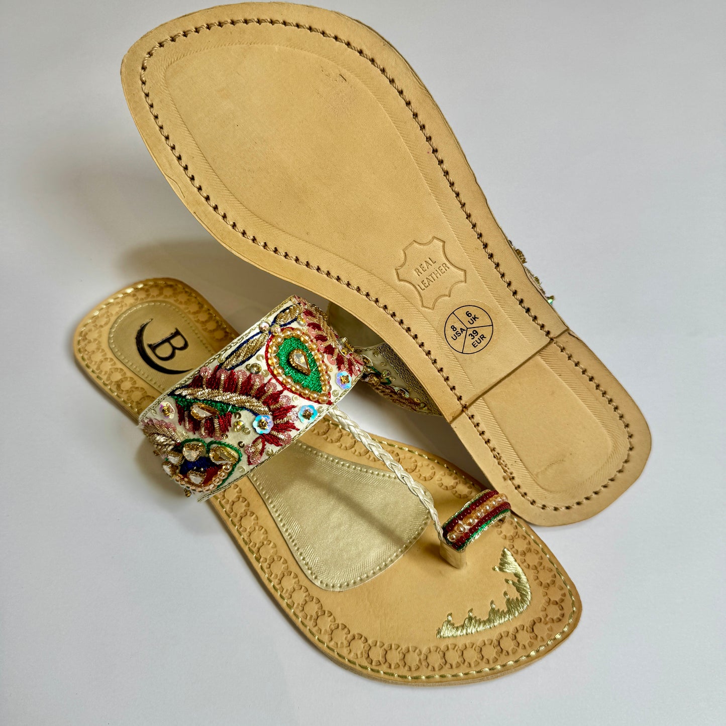 Bisma handmade embroidery toe post leather summer party wedding sandals Heera Mandi (B16)