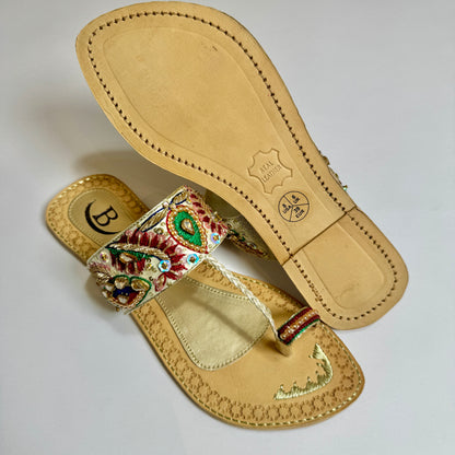Bisma handmade embroidery toe post leather summer party wedding sandals Heera Mandi (B16)