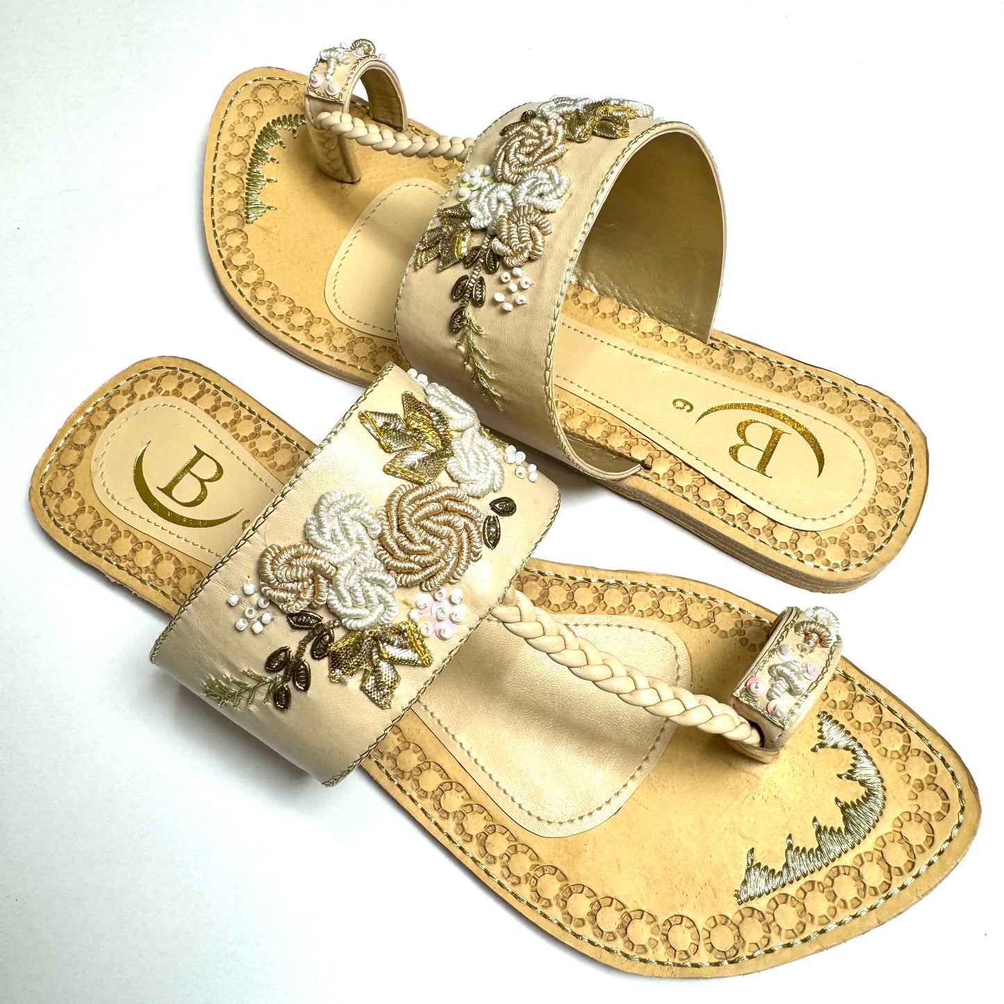 Bisma handmade embroidery toe post leather summer party wedding sandals Saanwri (B27)