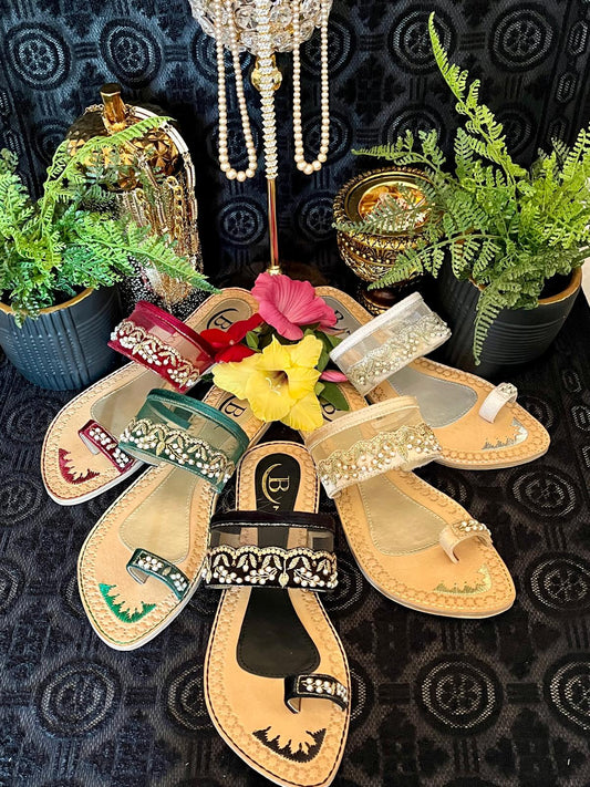 Bisma handmade embroidery toe post leather summer party wedding sandals Resham Sandals (B23)