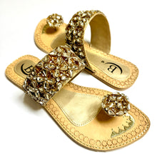 Load image into Gallery viewer, Womens Diamante Stonework Sandals Indian/ Punjabi Jutti / Chappal / Slip on Flat Wedding shoes/ Party/ Mendi/ Shoes / Sandals Footwear B24
