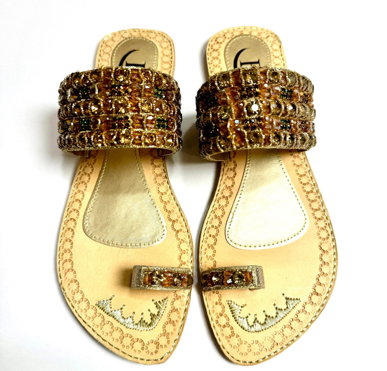 Bisma handmade embroidery toe post leather summer party wedding sandals Noor Mahal Toe Post (B25)
