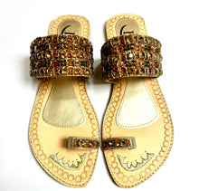 Load image into Gallery viewer, Elegant Womens Sandals Multi Beaded Indian/ Punjabi Jutti / Chappal / Slip on Flat Wedding shoes/ Party/ Shoes / Sandals Footwear B25
