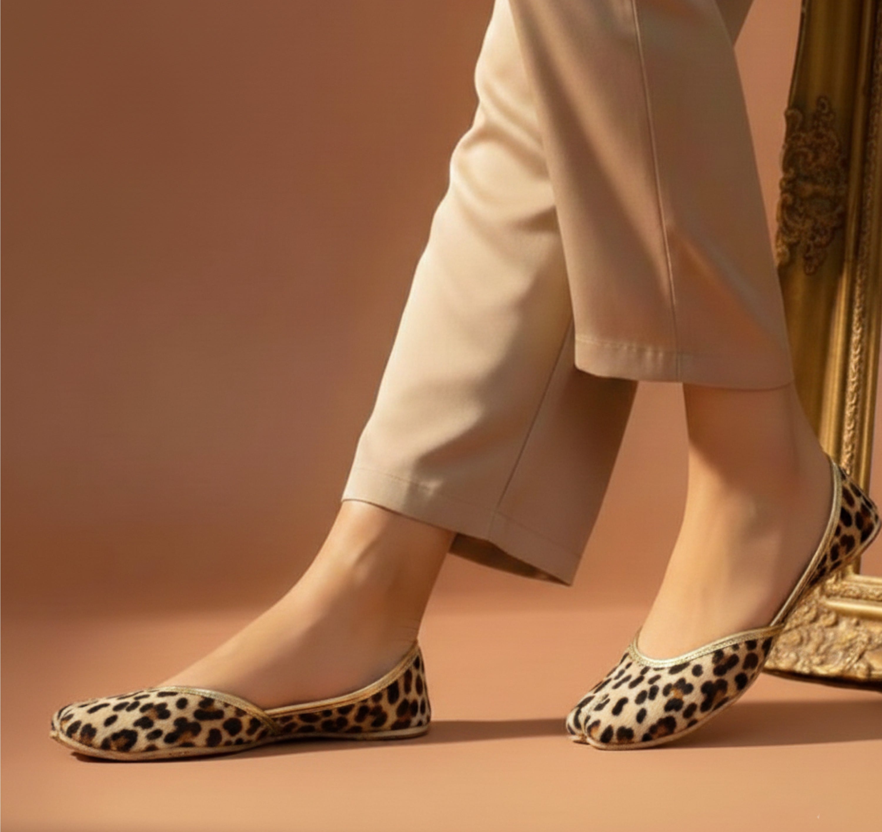 Bisma Luxury Handmade Khussa / Mojri – Cheetah Print Leather Flat (B31) | Wedding & Party Wear Punjabi Jutti