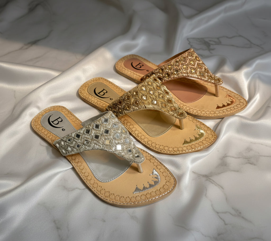 Bisma handmade embroidery toe post leather summer party wedding sandals Sitara V Sandal  (B14)