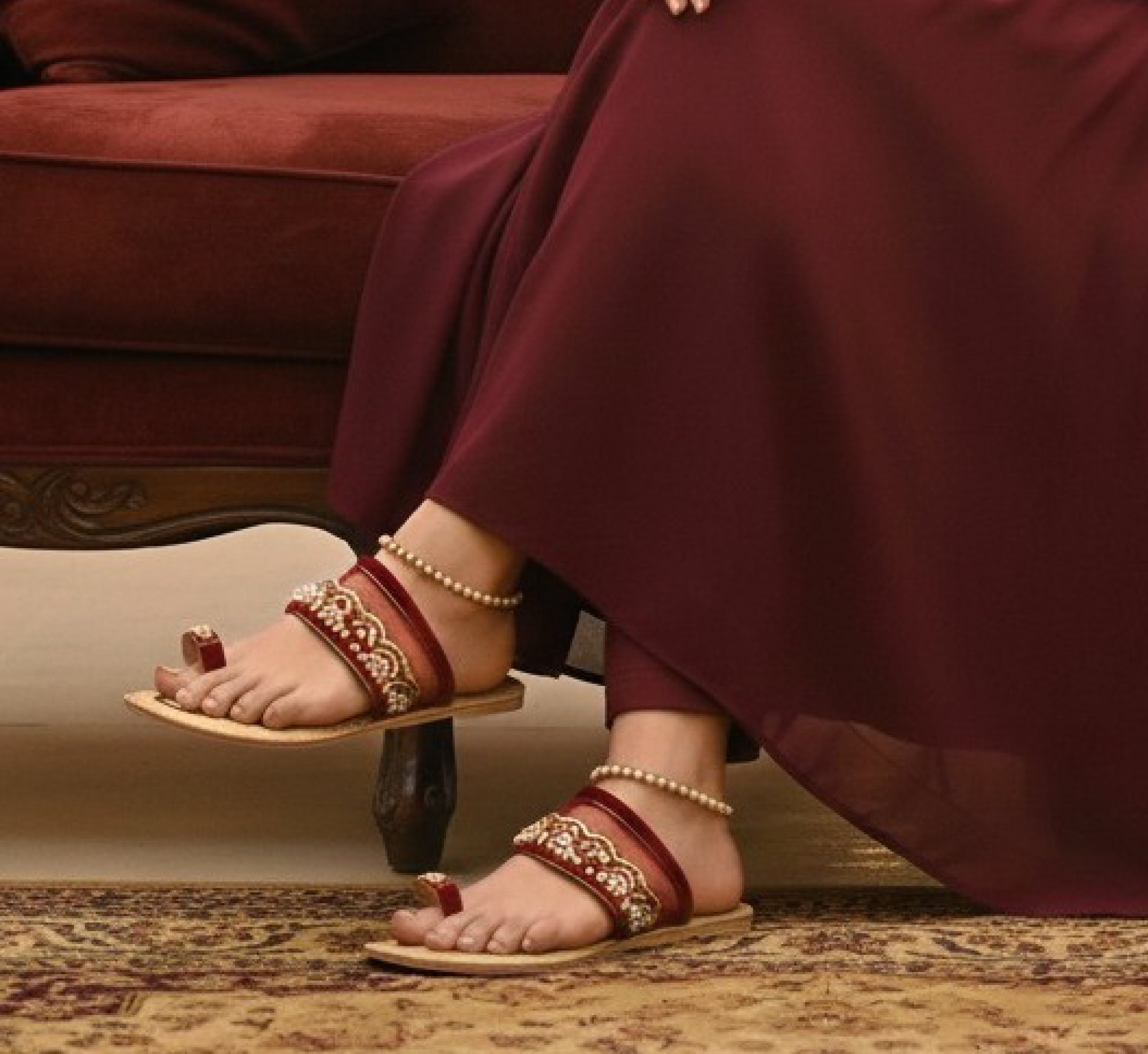 Bisma Handmade Embroidered Leather Toe-Post Sandals – Summer Party & Wedding FootwearResham Sandals (B23)