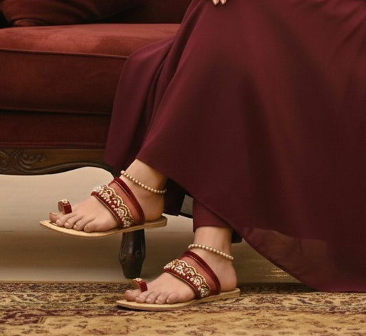 Bisma Handmade Embroidered Leather Toe-Post Sandals – Summer Party & Wedding FootwearResham Sandals (B23)