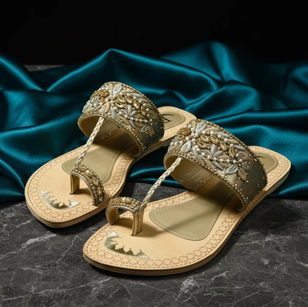 Bisma Handmade Embroidery Toe-Post Leather Sandals – Rang Mahaal (B18)