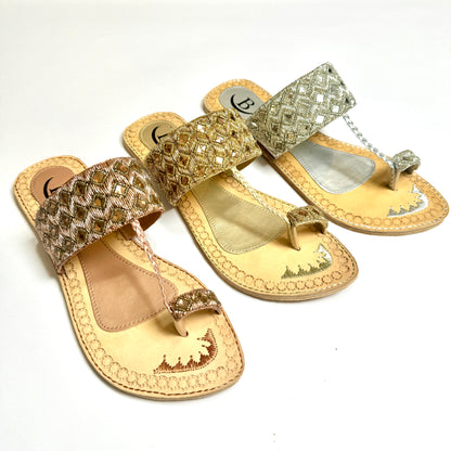 Bisma handmade embroidery toe post leather summer party wedding sandals Sitara (B22)