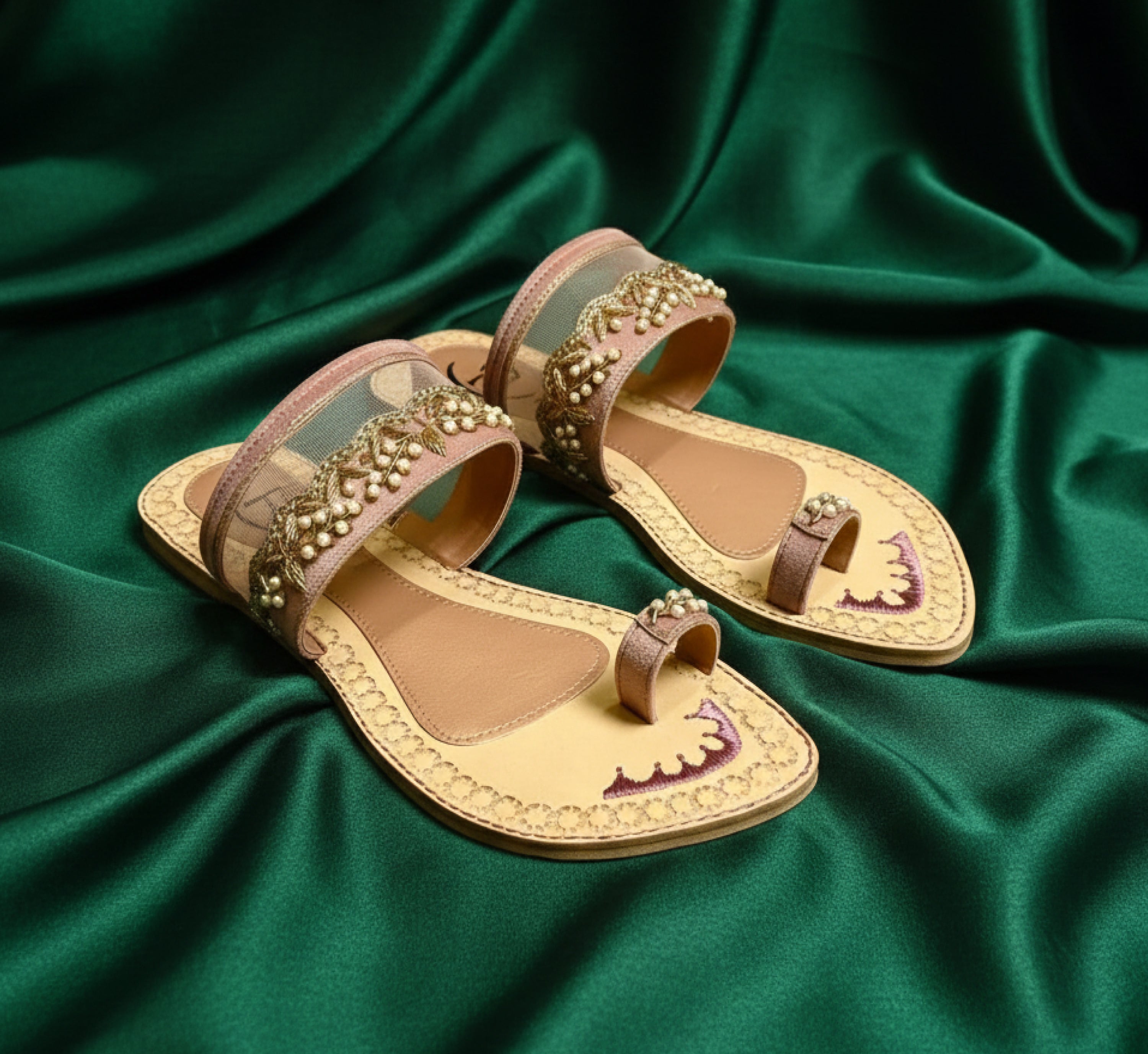 Bisma Handmade Embroidered Leather Toe-Post Sandals – Summer Party & Wedding FootwearResham Sandals (B23)