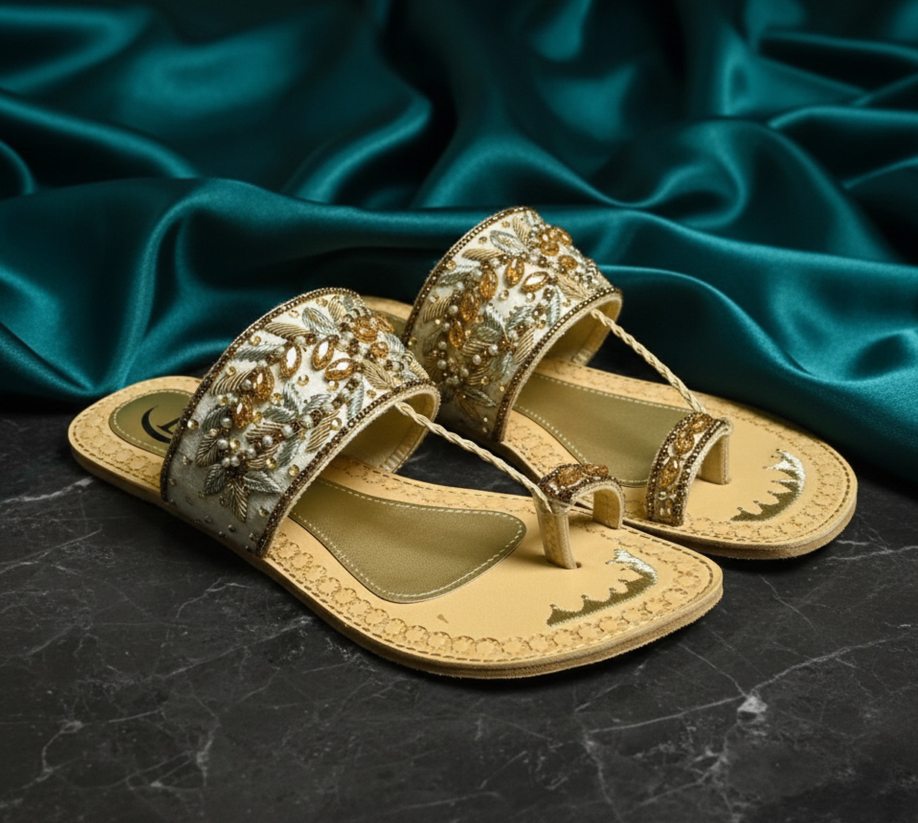 Bisma Handmade Embroidery Toe-Post Leather Sandals – Rang Mahaal (B18)