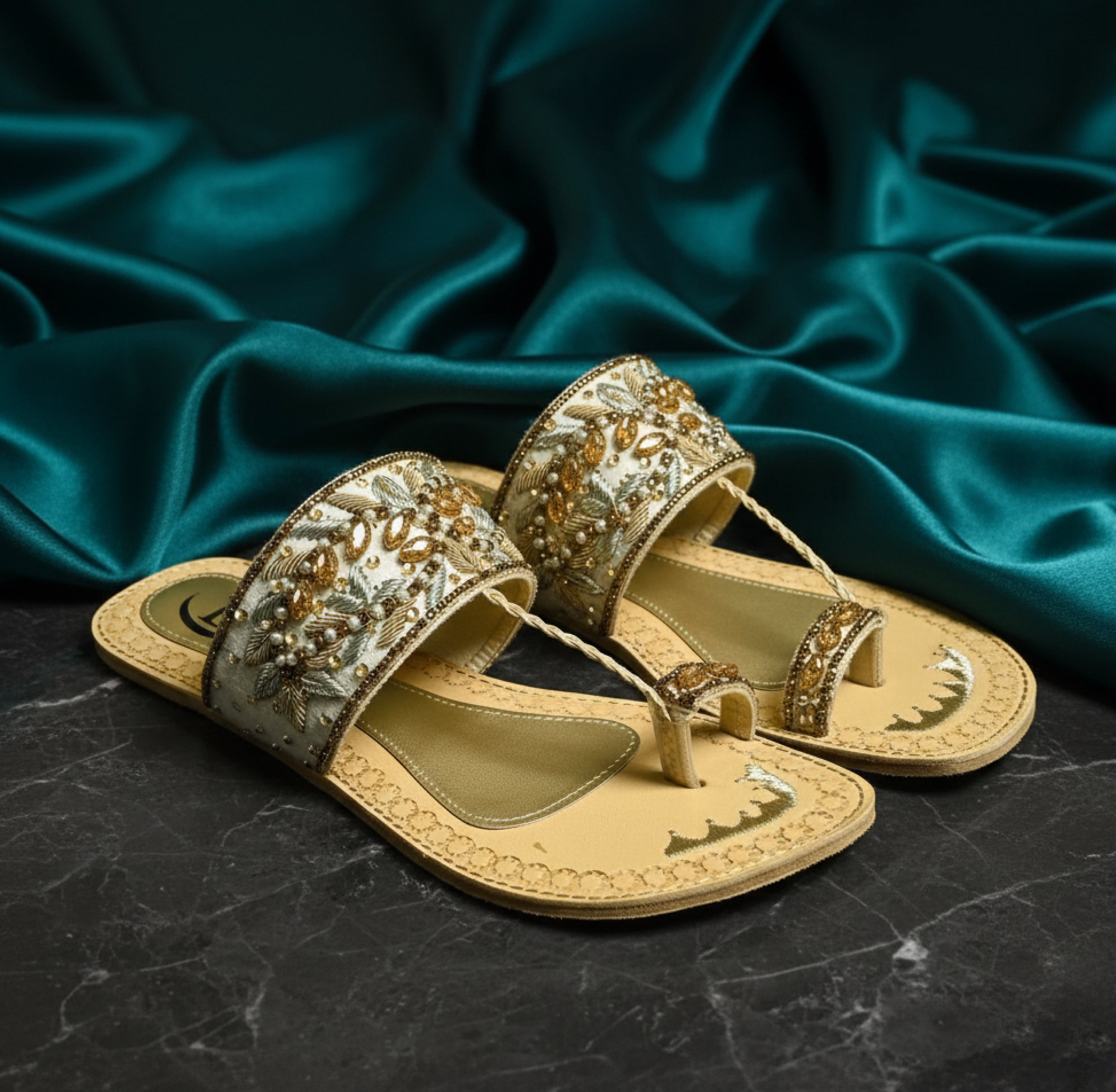 Bisma Handmade Embroidery Toe-Post Leather Sandals – Rang Mahaal (B18)