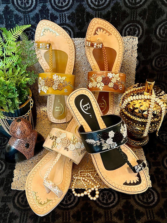 Bisma handmade embroidery toe post leather summer party wedding sandals Saanwri (B27)