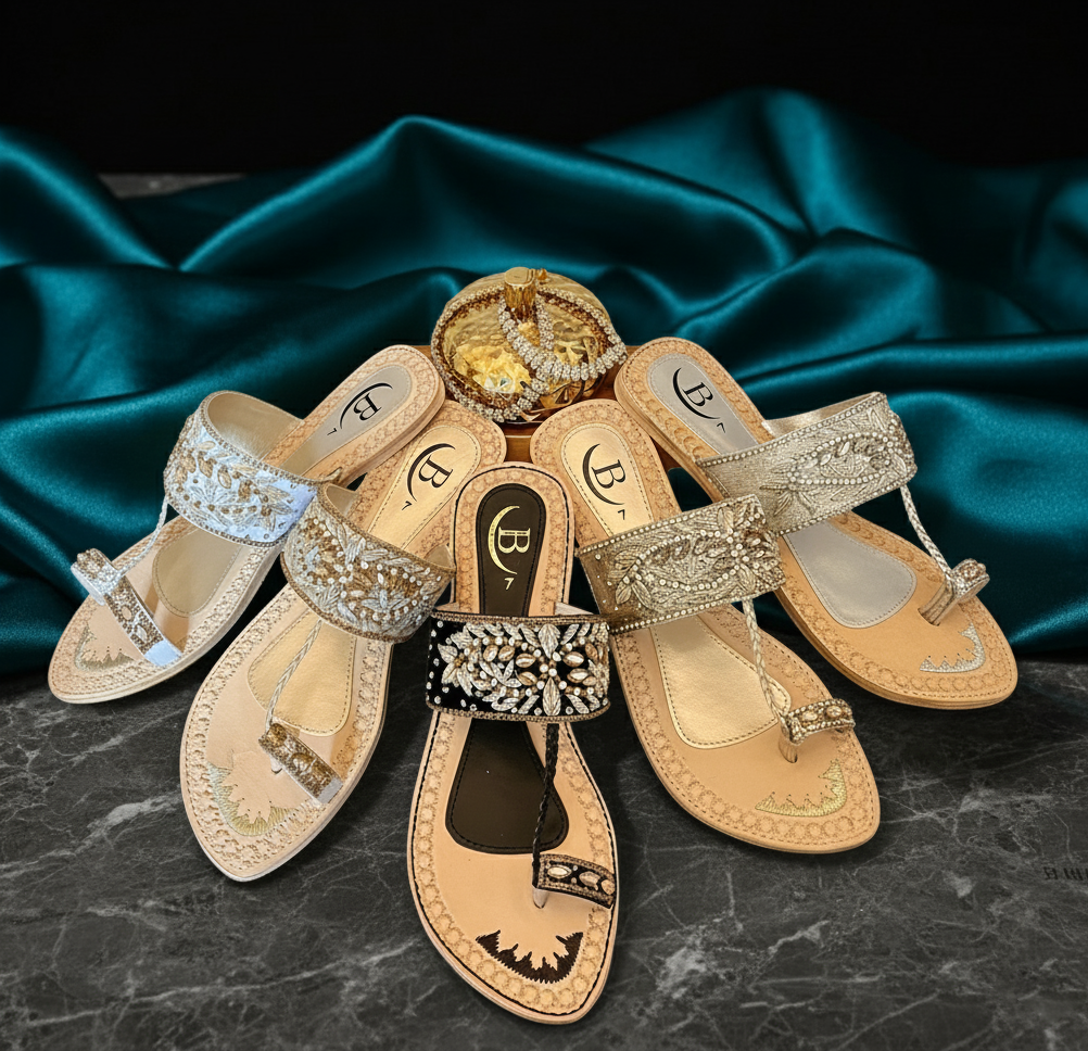 Bisma Handmade Embroidery Toe-Post Leather Sandals – Rang Mahaal (B18)