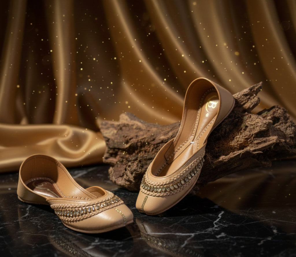 Bisma Luxury Khussa /Mojri Indian Punjabi Jutti, Wedding Party Style Stylish Elegant Foootwear Handmade Beige Diamante (B35)