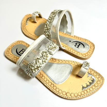 Bisma handmade embroidery toe post leather summer party wedding sandals Resham Sandals (B23)