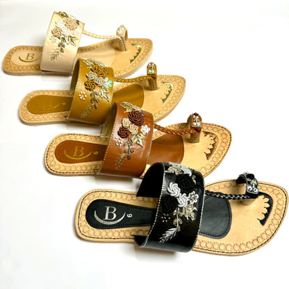 Bisma handmade embroidery toe post leather summer party wedding sandals Saanwri (B27)