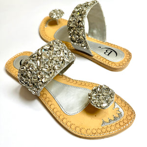 Womens Diamante Stonework Sandals Indian/ Punjabi Jutti / Chappal / Slip on Flat Wedding shoes/ Party/ Mendi/ Shoes / Sandals Footwear B24