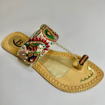 Bisma handmade embroidery toe post leather summer party wedding sandals Heera Mandi (B16)
