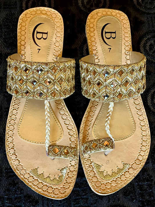 Bisma handmade embroidery toe post leather summer party wedding sandals Sitara (B22)