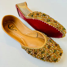 Load image into Gallery viewer, Traditional womens Handcrafted multi Beaded Indian/ Punjabi Jutti / Khussa / Mojri Flat Wedding/ Party/ Mendi/ Shoes Footwear B7
