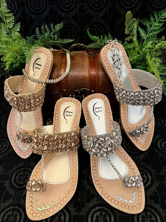 Bisma handmade embroidery toe post leather summer party wedding sandals Kohinoor Royale (B15)